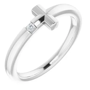 14K White 1.5 mm Round Diamond Youth Cross Ring
