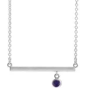 14K White Amethyst Bezel-Set 16" Bar Necklace