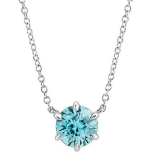 14K White Blue Zircon Solitaire 16" Necklace