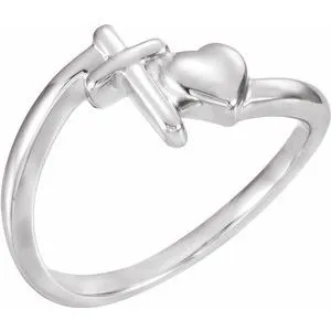14K White Cross & Heart Chastity Ring