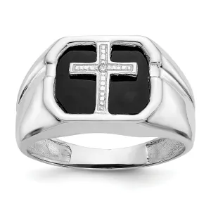 14k White Gold Men's Diamond Cross Ring