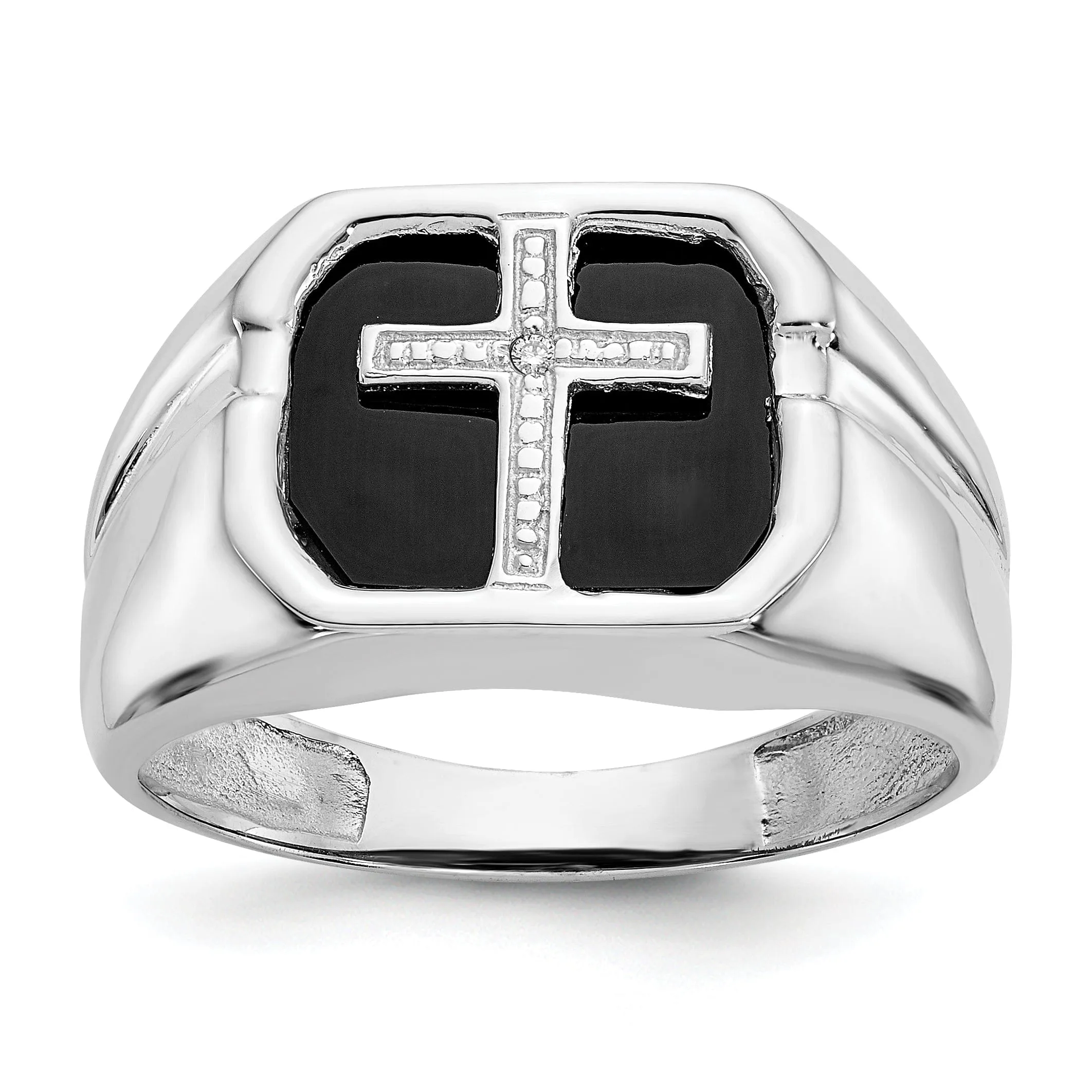 14k White Gold Men's Diamond Cross Ring