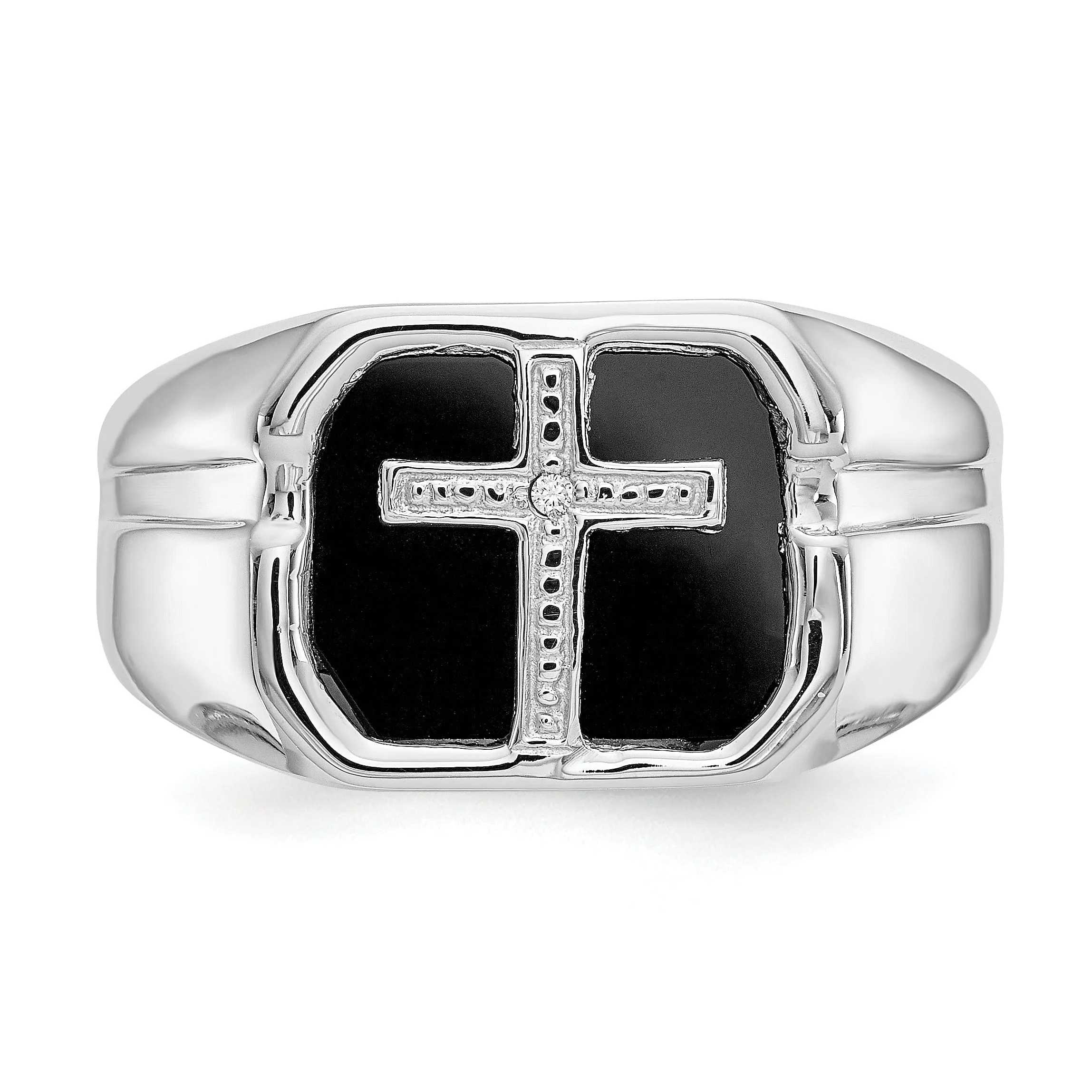 14k White Gold Men's Diamond Cross Ring