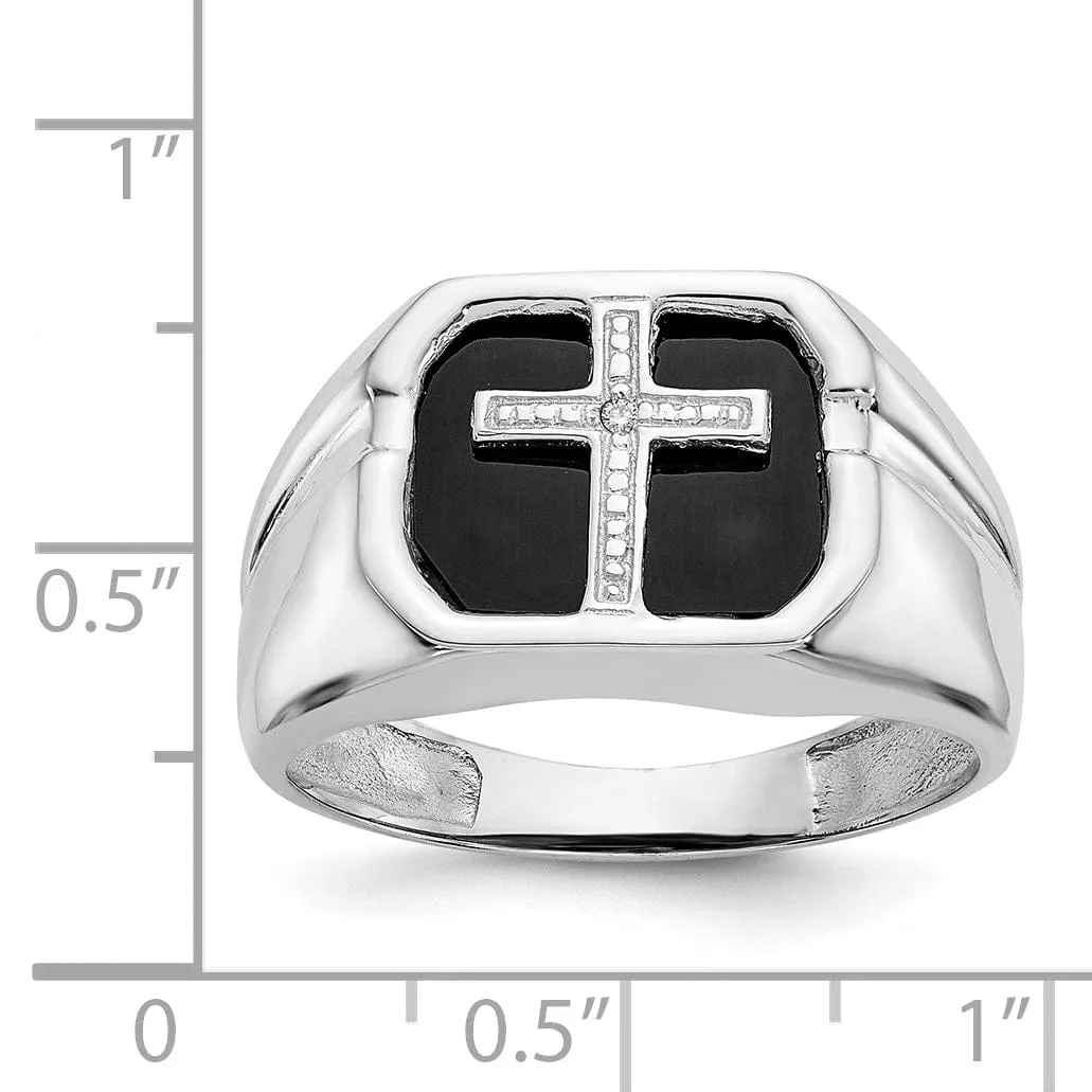 14k White Gold Men's Diamond Cross Ring