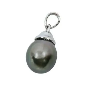 14k White Gold Tahitian Cultured Pearl Drop Pendant Retail Value = $500