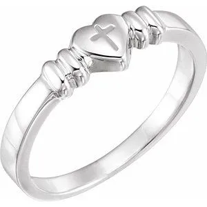 14K White Heart & Cross Chastity Ring Size 6