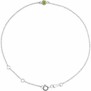 14K White Natural Peridot Bezel-Set Solitaire 6 1/2-7 1/2" Bracelet