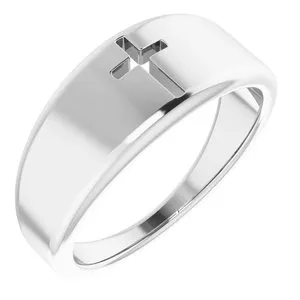14K White Pierced Cross Ring