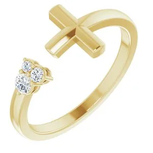 14K Yellow 1/10 CTW Diamond Negative Space Cross Ring