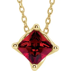 14K Yellow Chatham® Created Ruby Solitaire 16-18" Necklace
