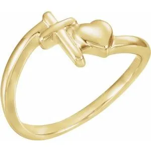 14K Yellow Cross & Heart Chastity Ring