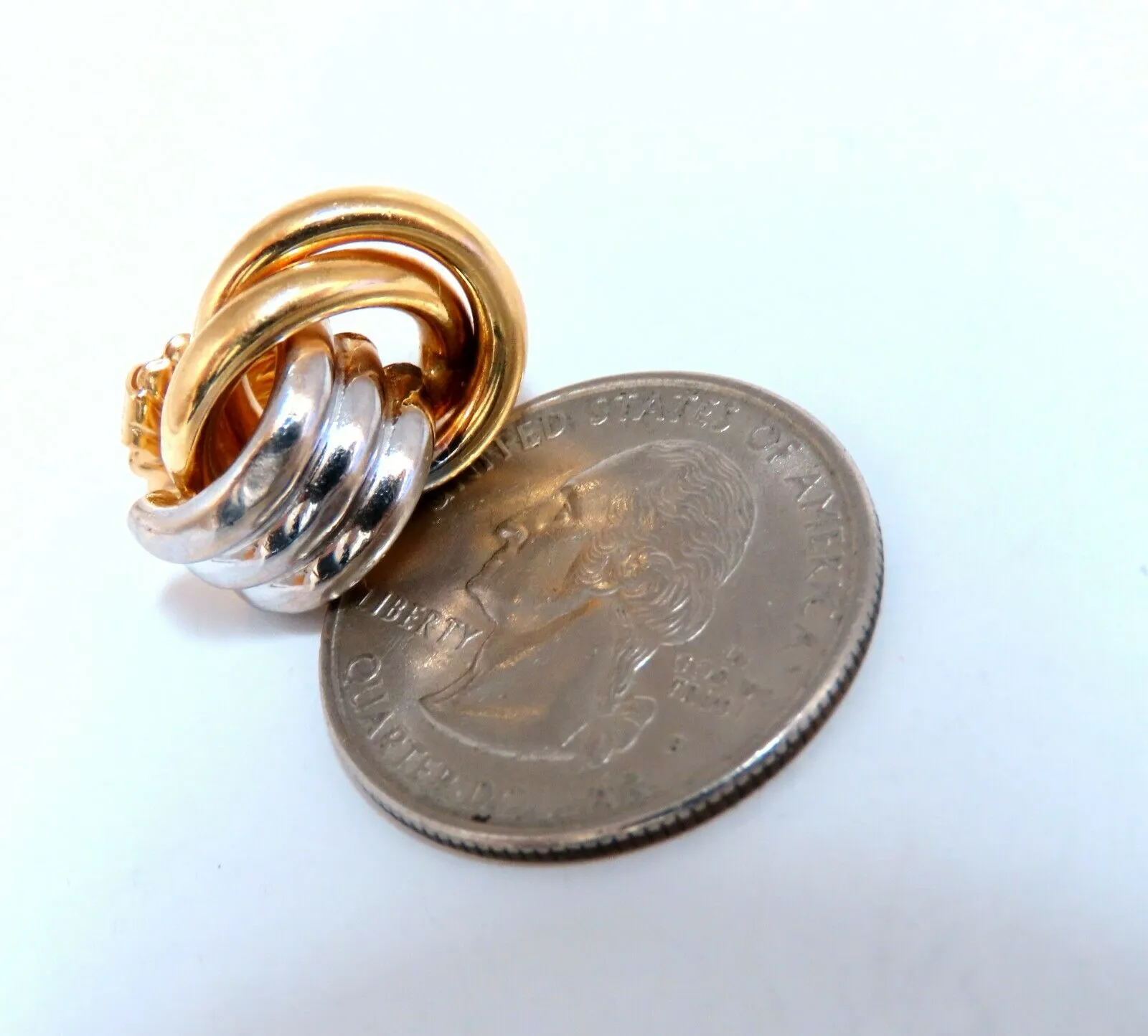 14kt Gold Clip earrings Circlular Knocker Two Toned