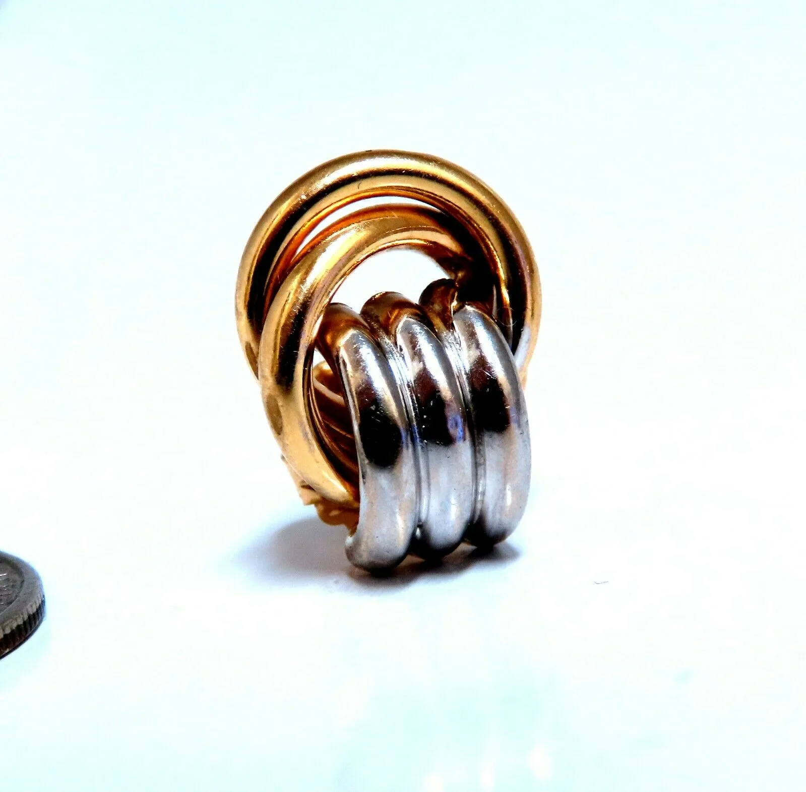 14kt Gold Clip earrings Circlular Knocker Two Toned