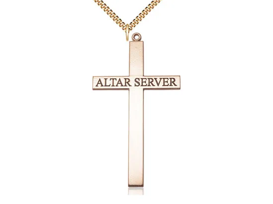 14kt Gold Filled Alter Server Cross Pendant on a 24 inch Gold Plate Heavy Curb Chain