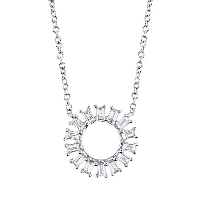 14kt White Gold Diamond Baguette Circle Necklace, 0.26TCW