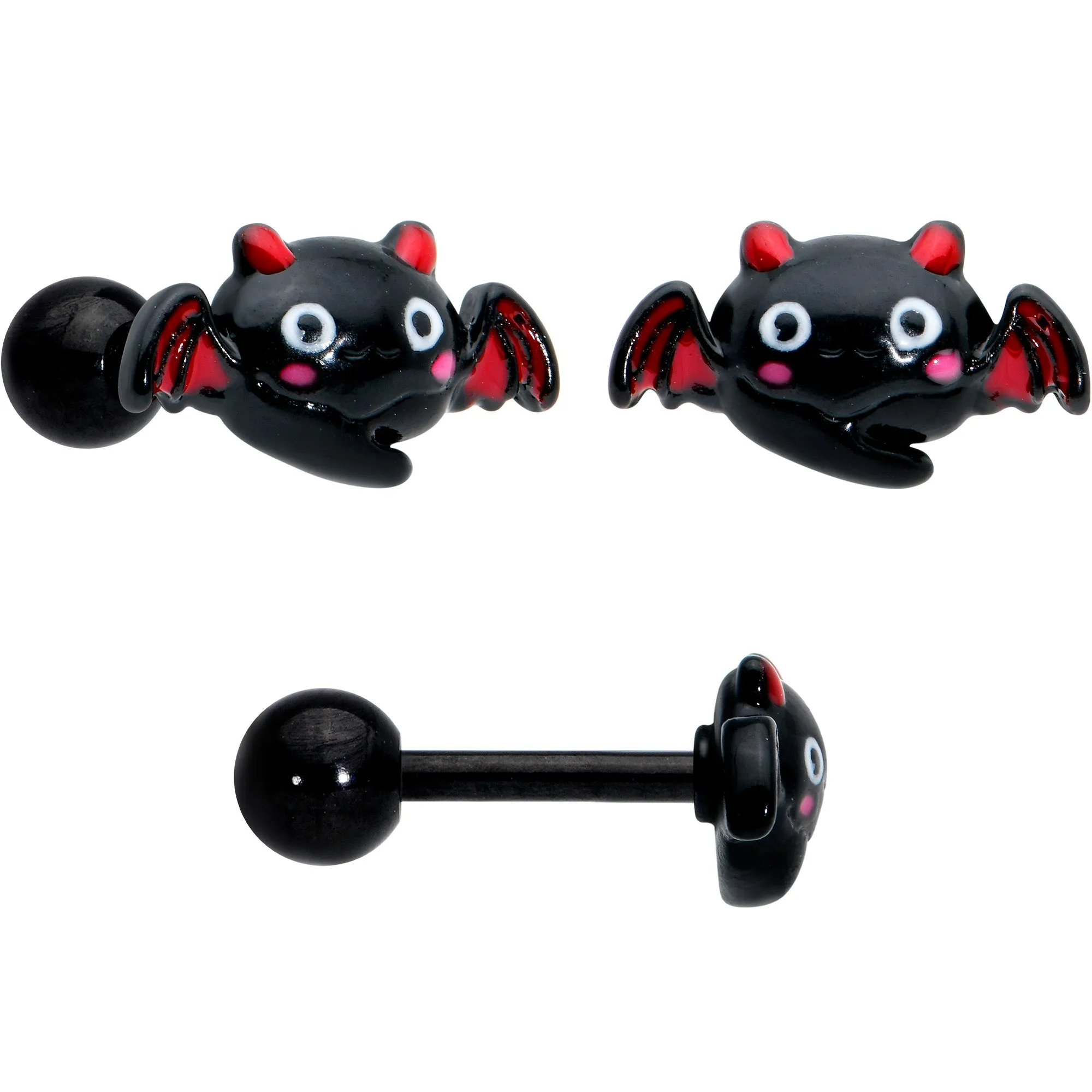 16 Gauge 1/4 Black Halloween Skull Bat Reaper Cartilage Earring Set of 3