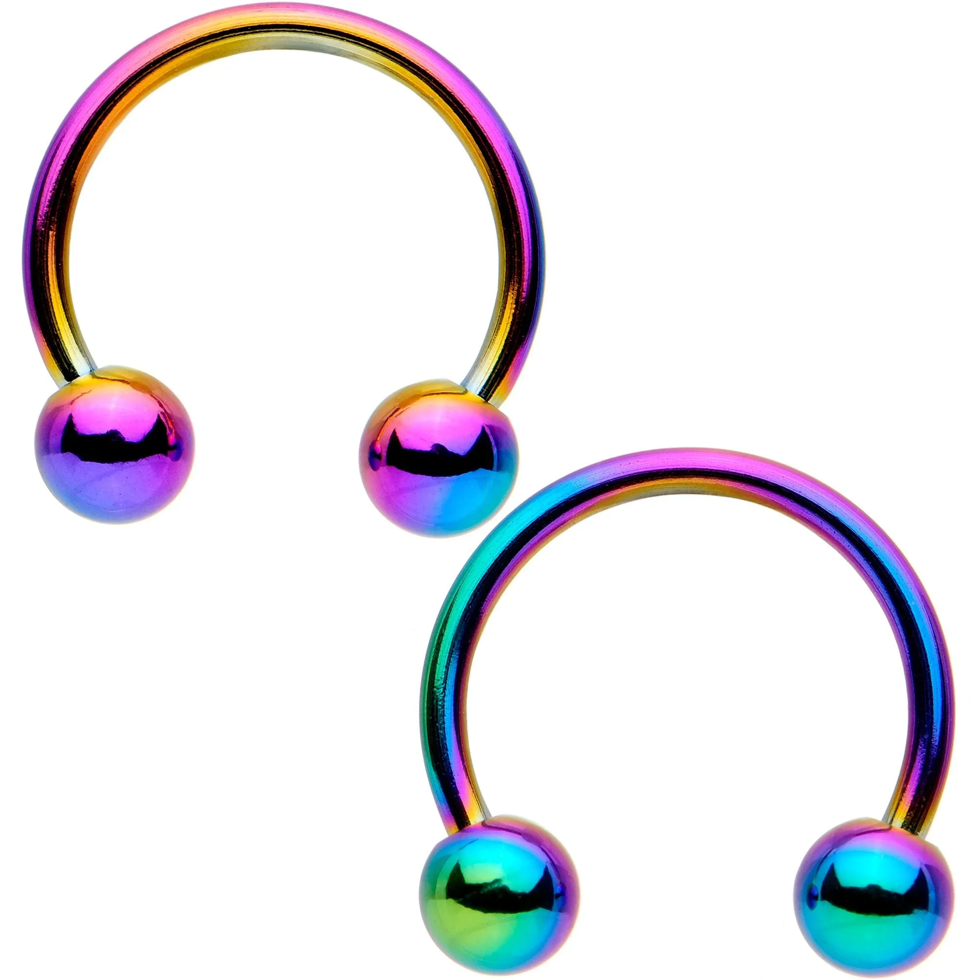 16 Gauge 3/8 Rainbow Black Gold Tone PVD Pack Set of 8 Horseshoe Barbells