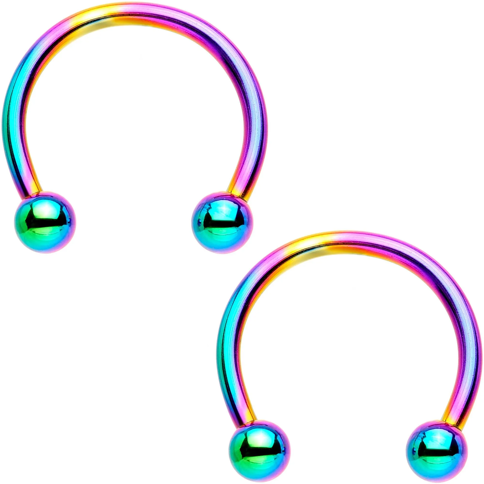 16 Gauge 3/8 Rainbow Flower Power Horseshoe BCR Captive Ring Set