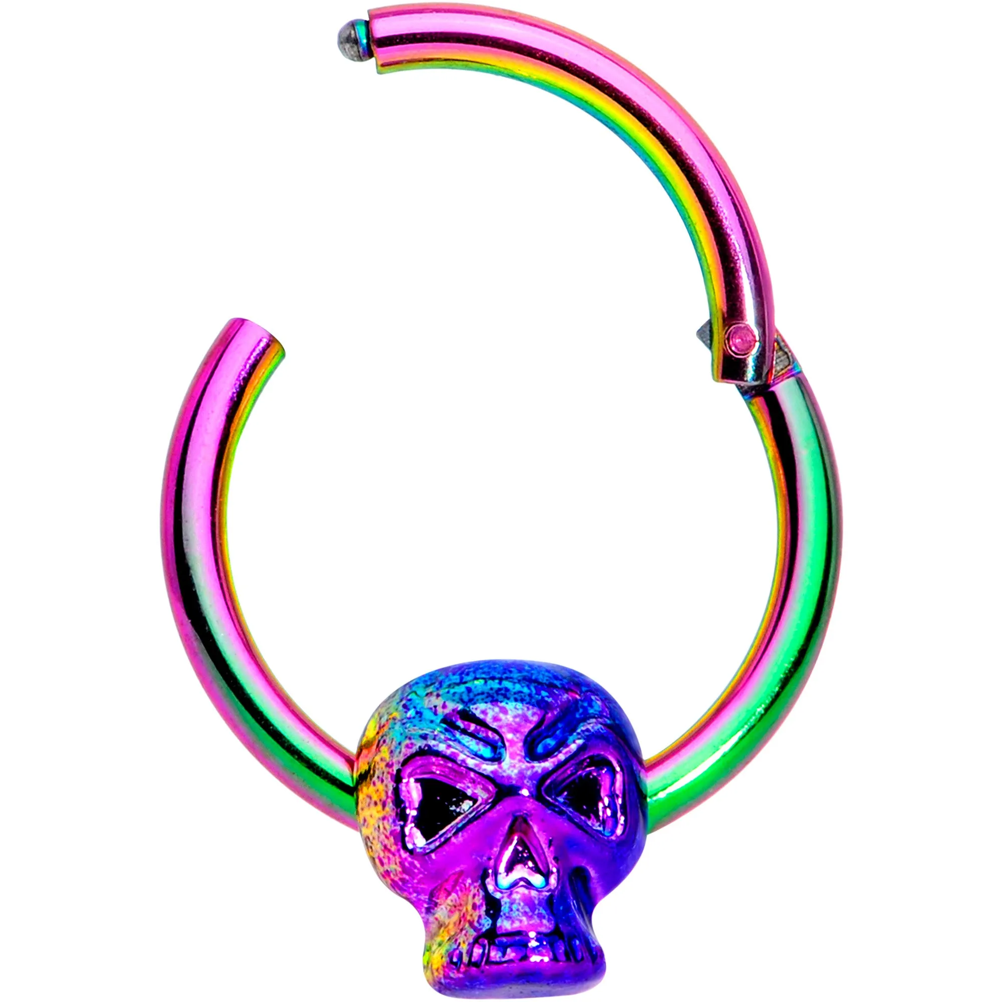 16 Gauge 3/8 Rainbow Plated Scary Skull Hinged Segment Ring