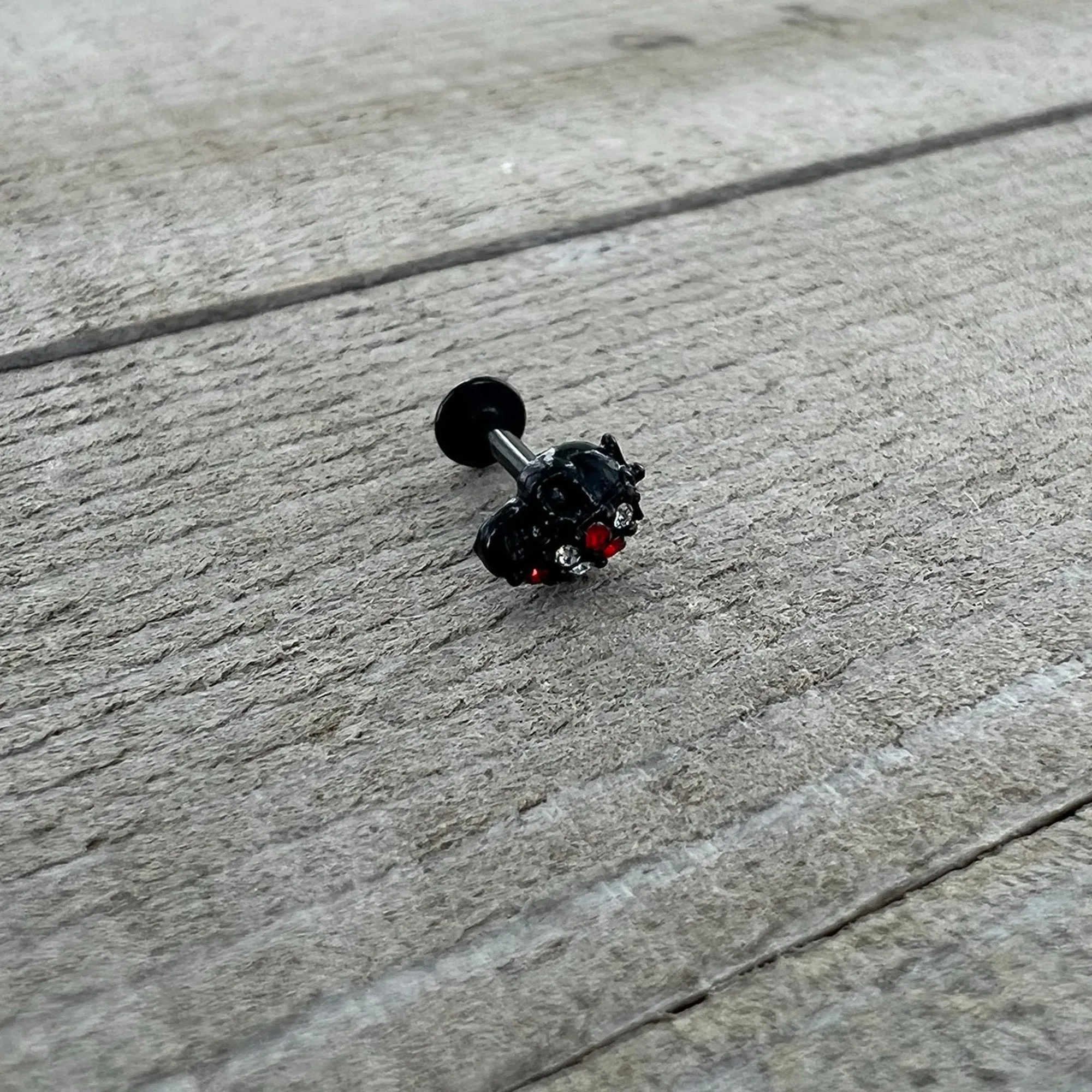 16 Gauge 5/16 Red Clear Gem Black Skull Halloween Labret Monroe Tragus
