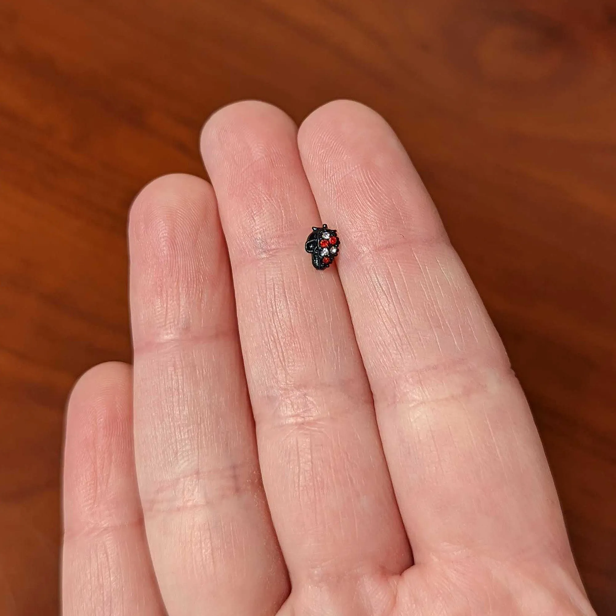 16 Gauge 5/16 Red Clear Gem Black Skull Halloween Labret Monroe Tragus