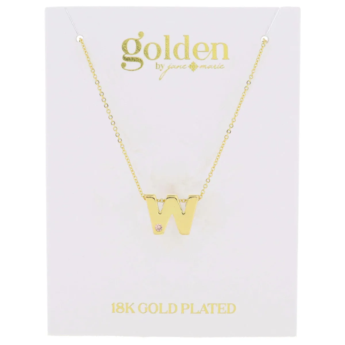 18K Gold Plated Thick Block Initial with Mini Light Pink Crystal Accent Necklace