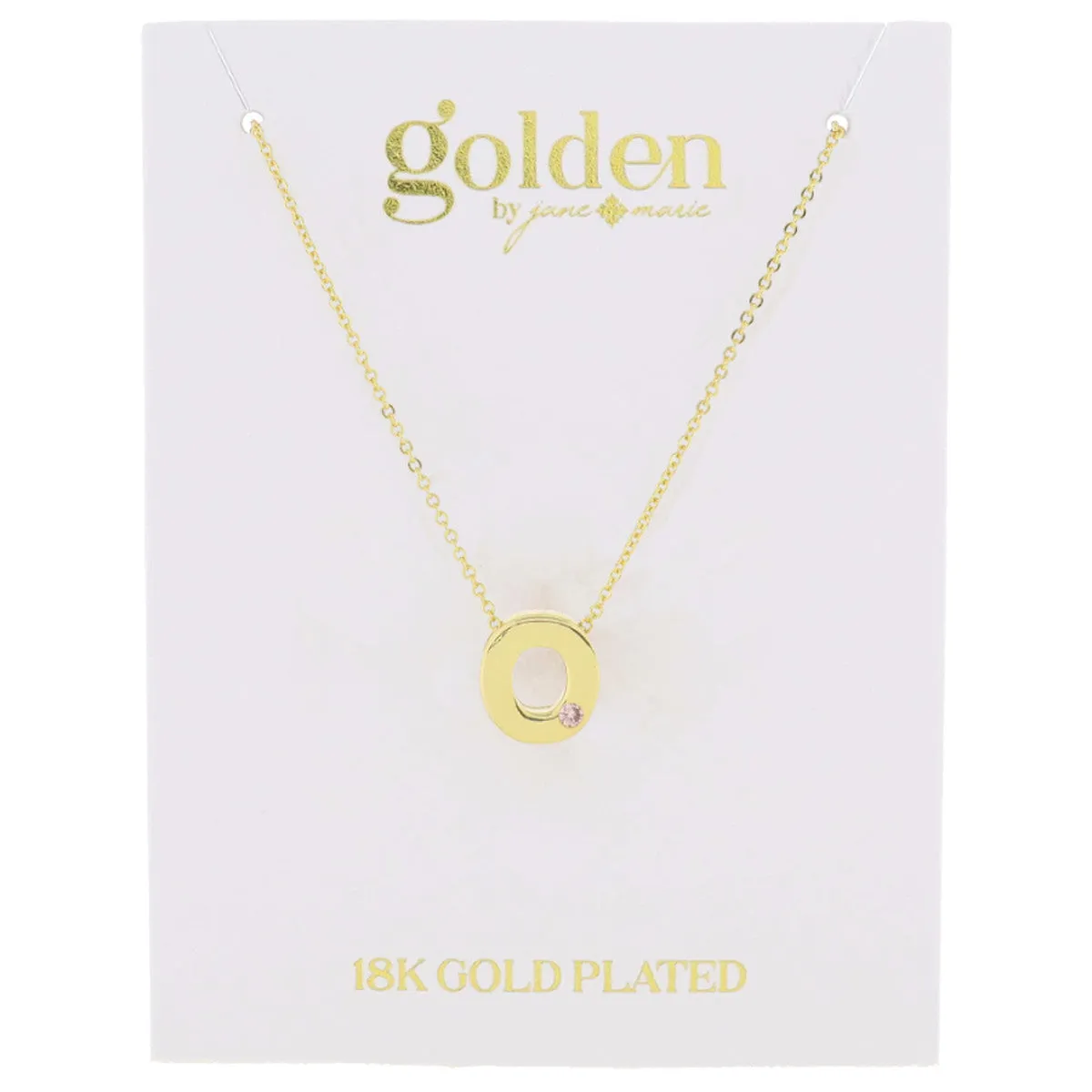 18K Gold Plated Thick Block Initial with Mini Light Pink Crystal Accent Necklace