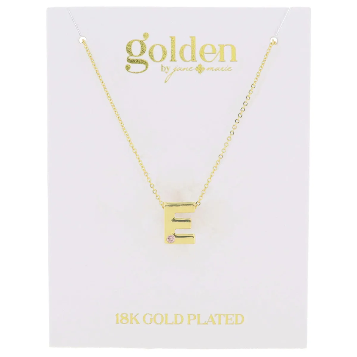 18K Gold Plated Thick Block Initial with Mini Light Pink Crystal Accent Necklace
