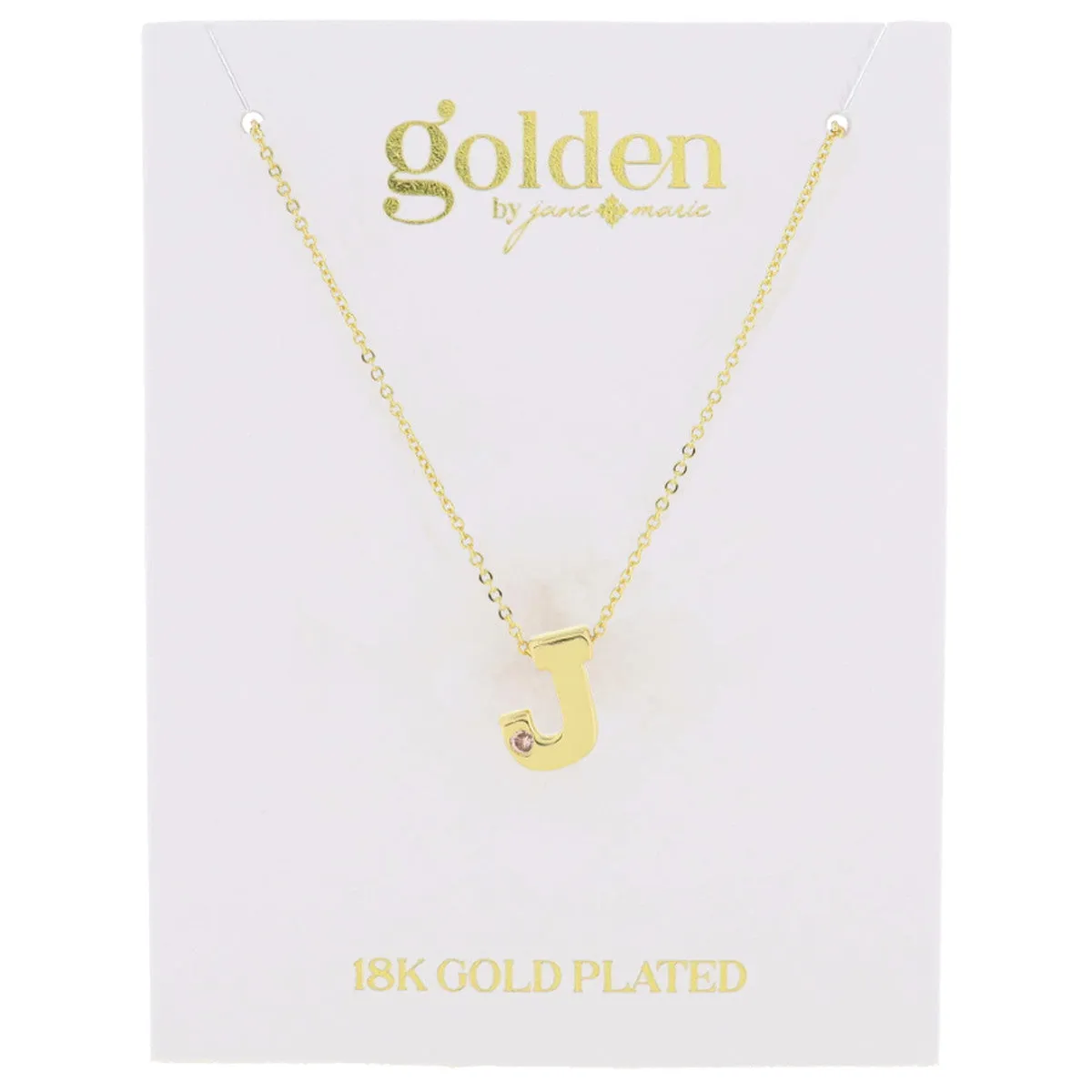 18K Gold Plated Thick Block Initial with Mini Light Pink Crystal Accent Necklace