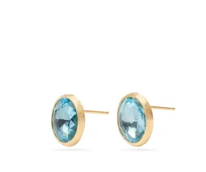 18K Yellow Gold Gemstone Stud Large Earrings