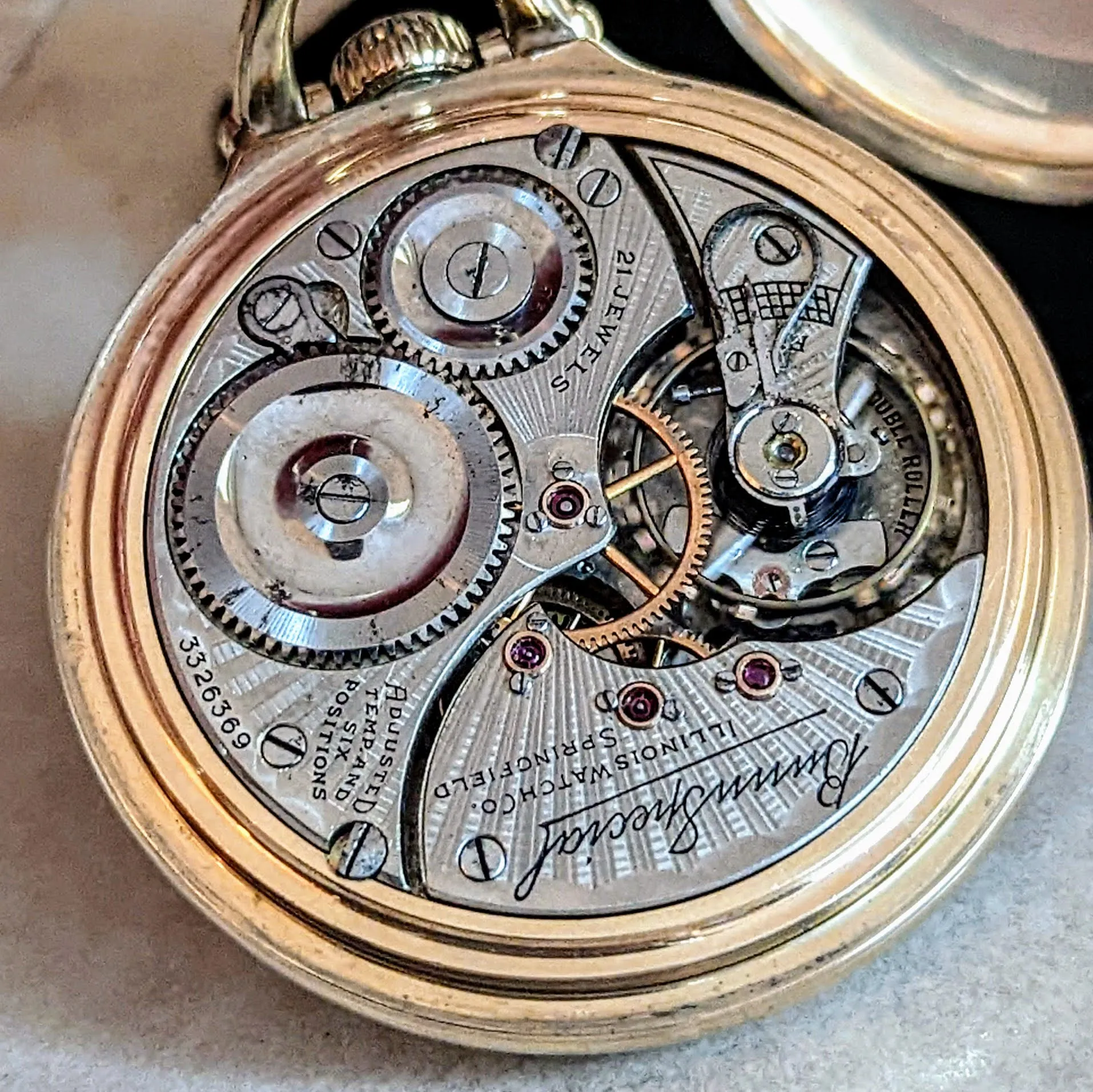 1918 Illinois Bunn Special Pocket Watch Railroad Grade Model 9 Size 16s 21J 6 ADJs