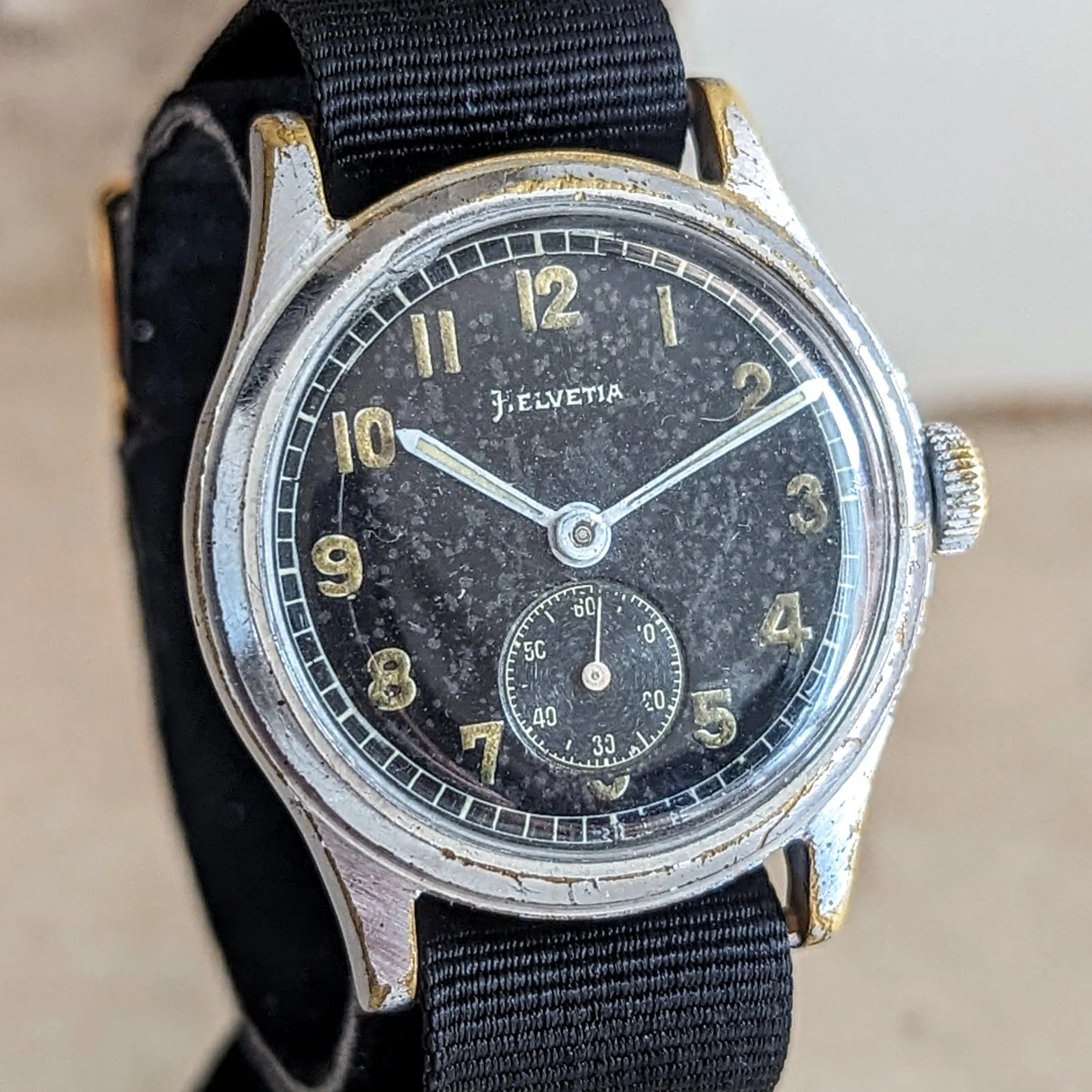 1942 HELVETIA German Army DH Watch Ref. 3190 15 Jewels WWII Wristwatch 34mm