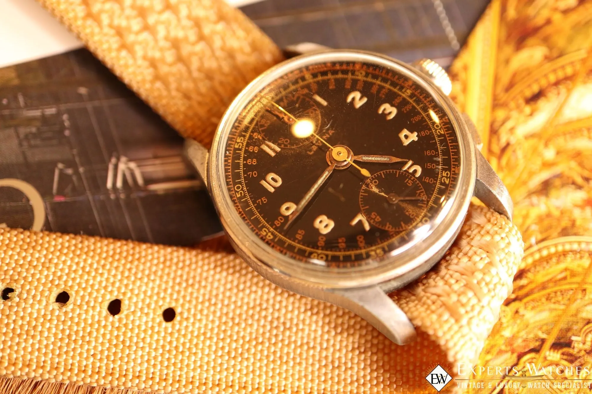 1950's Vintage Lavina Wakmann Military UP Down Chronograph Venus 170 Tropical