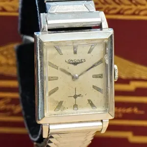 1960 LONGINES Watch 17 Jewels Cal. 370 Tank Case & Fancy Lugs Wristwatch - In Box!