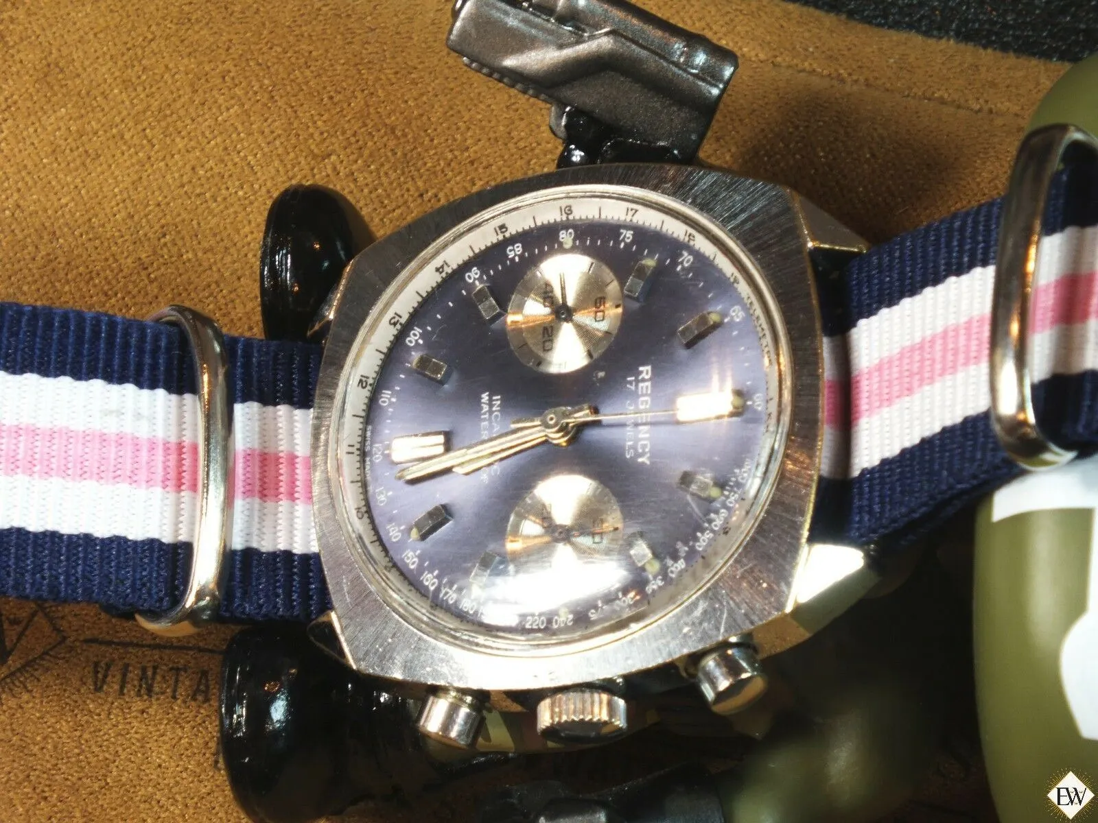1960's Vintage Regency Chronograph Landeron 248 Sunburst Blue Panda Racing Watch