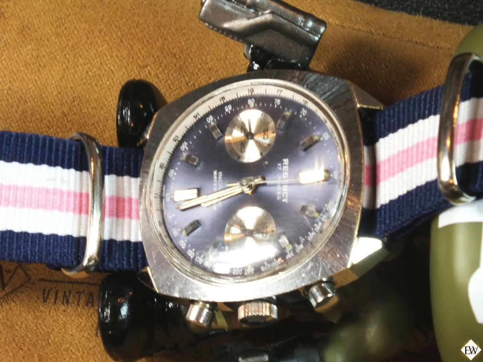 1960's Vintage Regency Chronograph Landeron 248 Sunburst Blue Panda Racing Watch