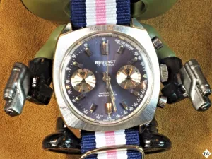 1960's Vintage Regency Chronograph Landeron 248 Sunburst Blue Panda Racing Watch