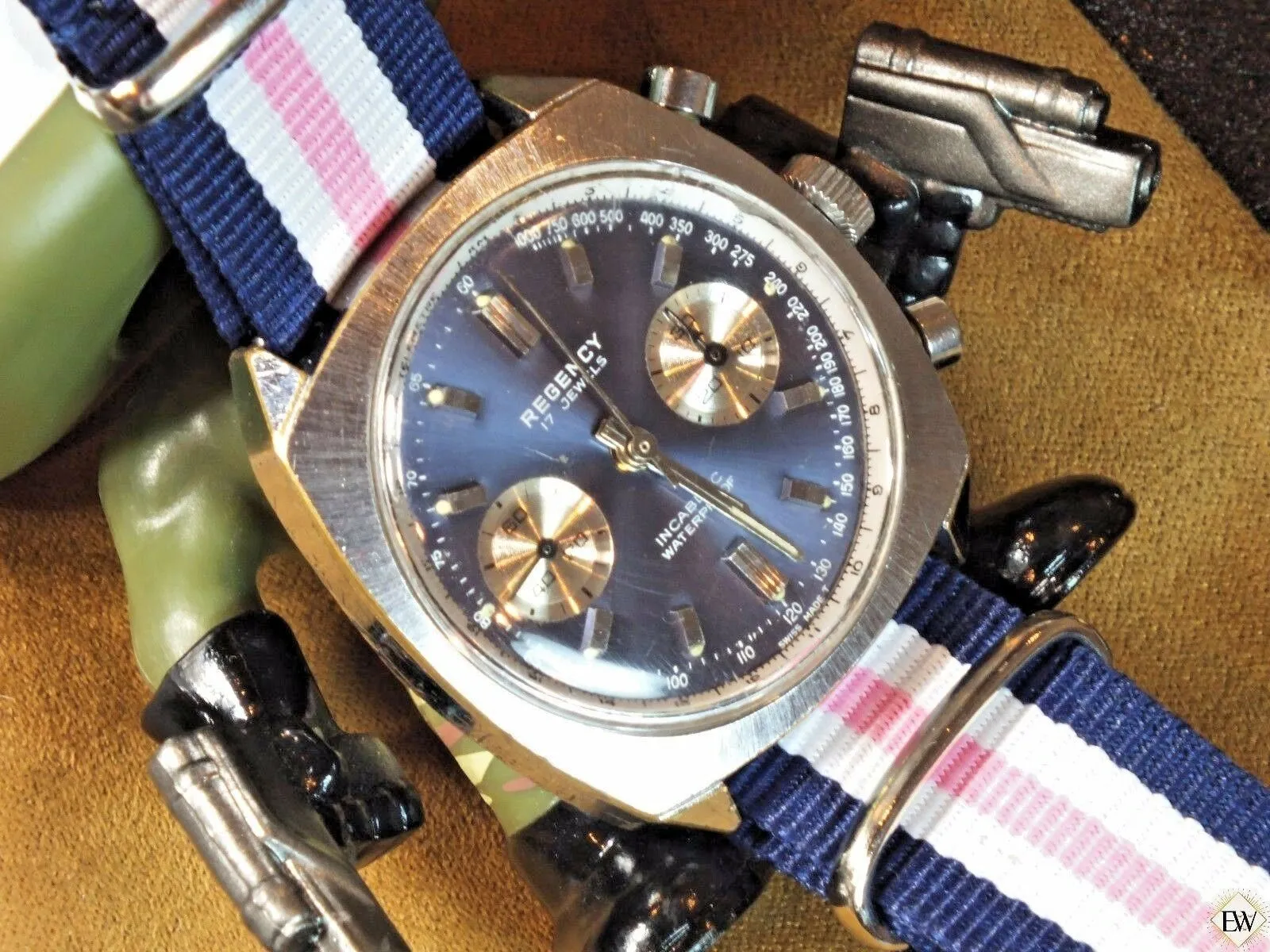 1960's Vintage Regency Chronograph Landeron 248 Sunburst Blue Panda Racing Watch
