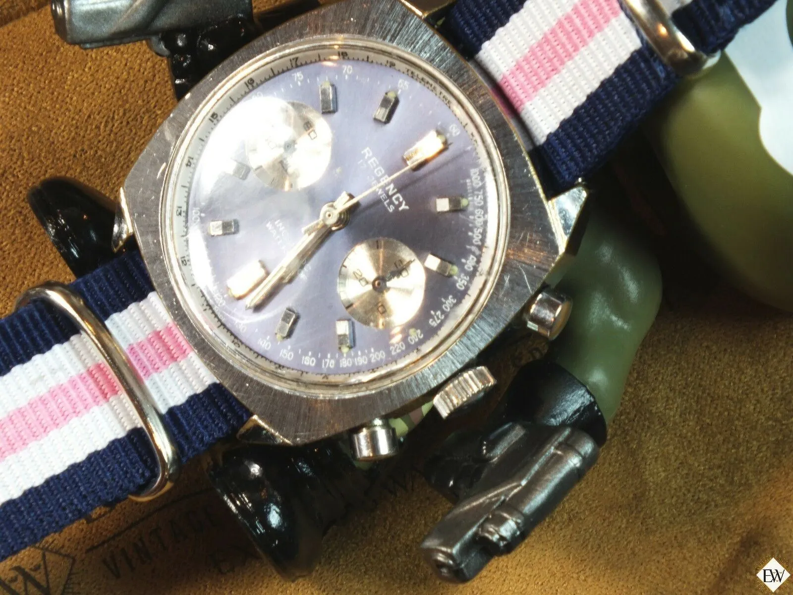 1960's Vintage Regency Chronograph Landeron 248 Sunburst Blue Panda Racing Watch