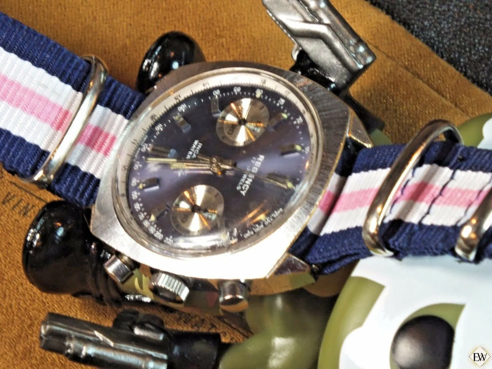 1960's Vintage Regency Chronograph Landeron 248 Sunburst Blue Panda Racing Watch