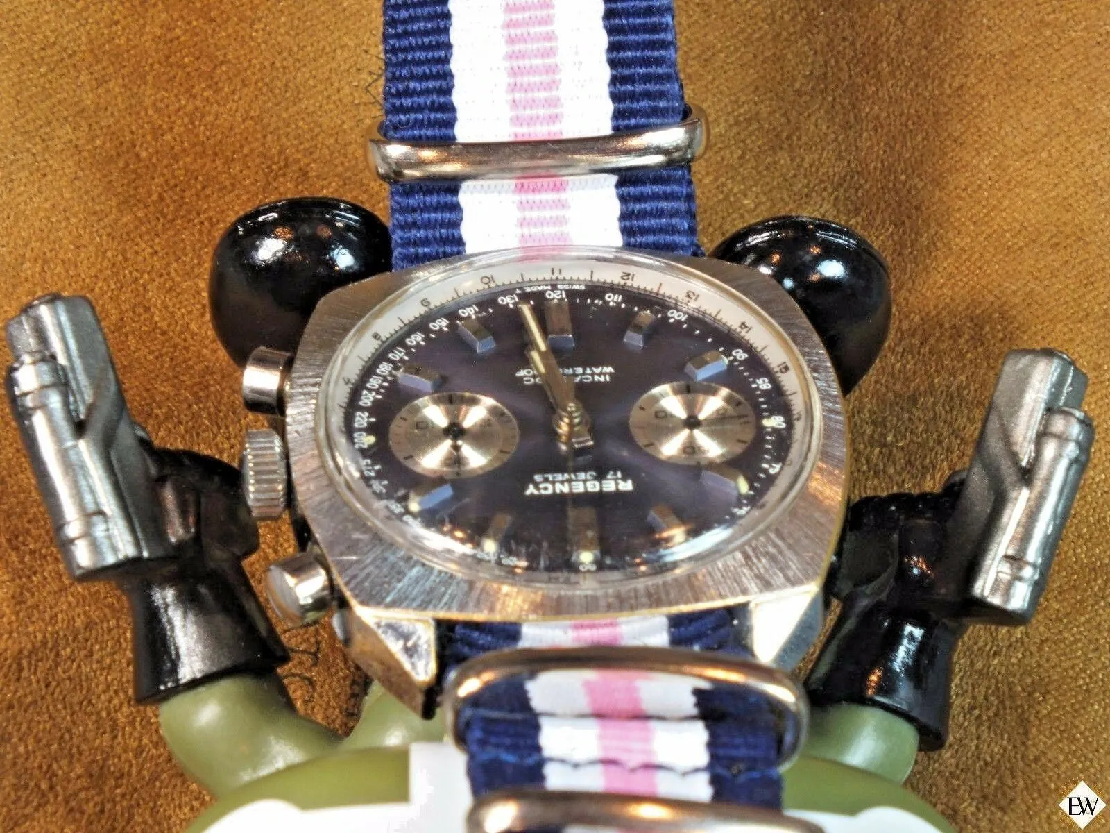 1960's Vintage Regency Chronograph Landeron 248 Sunburst Blue Panda Racing Watch