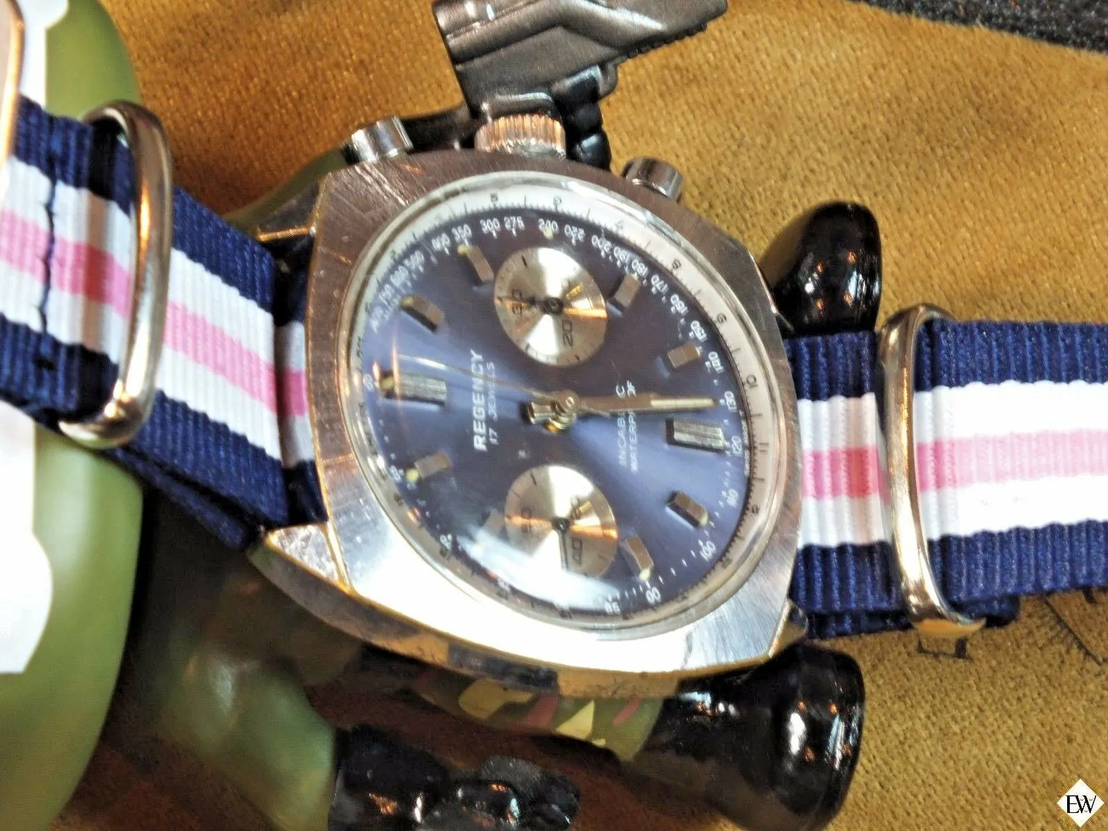 1960's Vintage Regency Chronograph Landeron 248 Sunburst Blue Panda Racing Watch