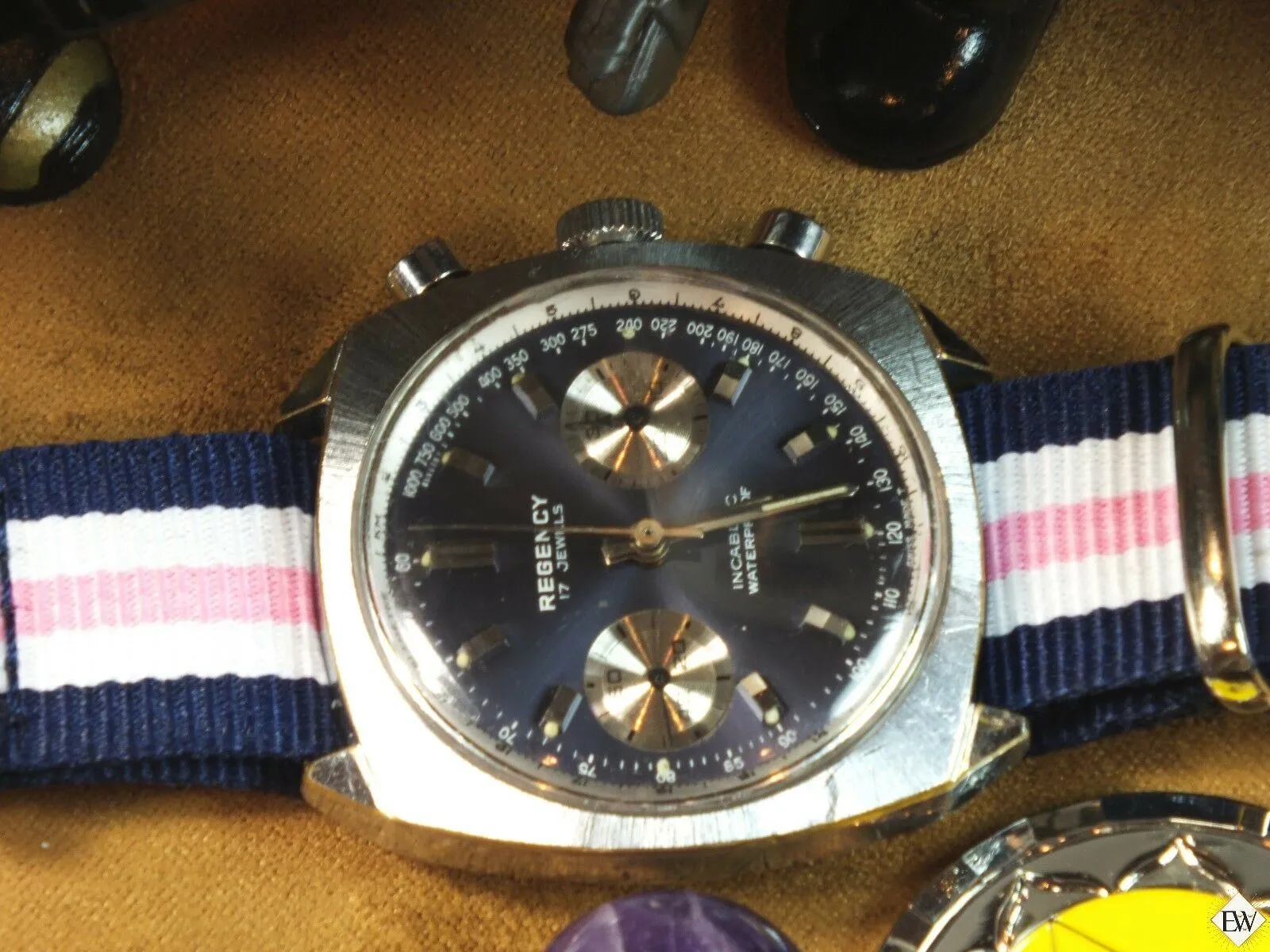 1960's Vintage Regency Chronograph Landeron 248 Sunburst Blue Panda Racing Watch