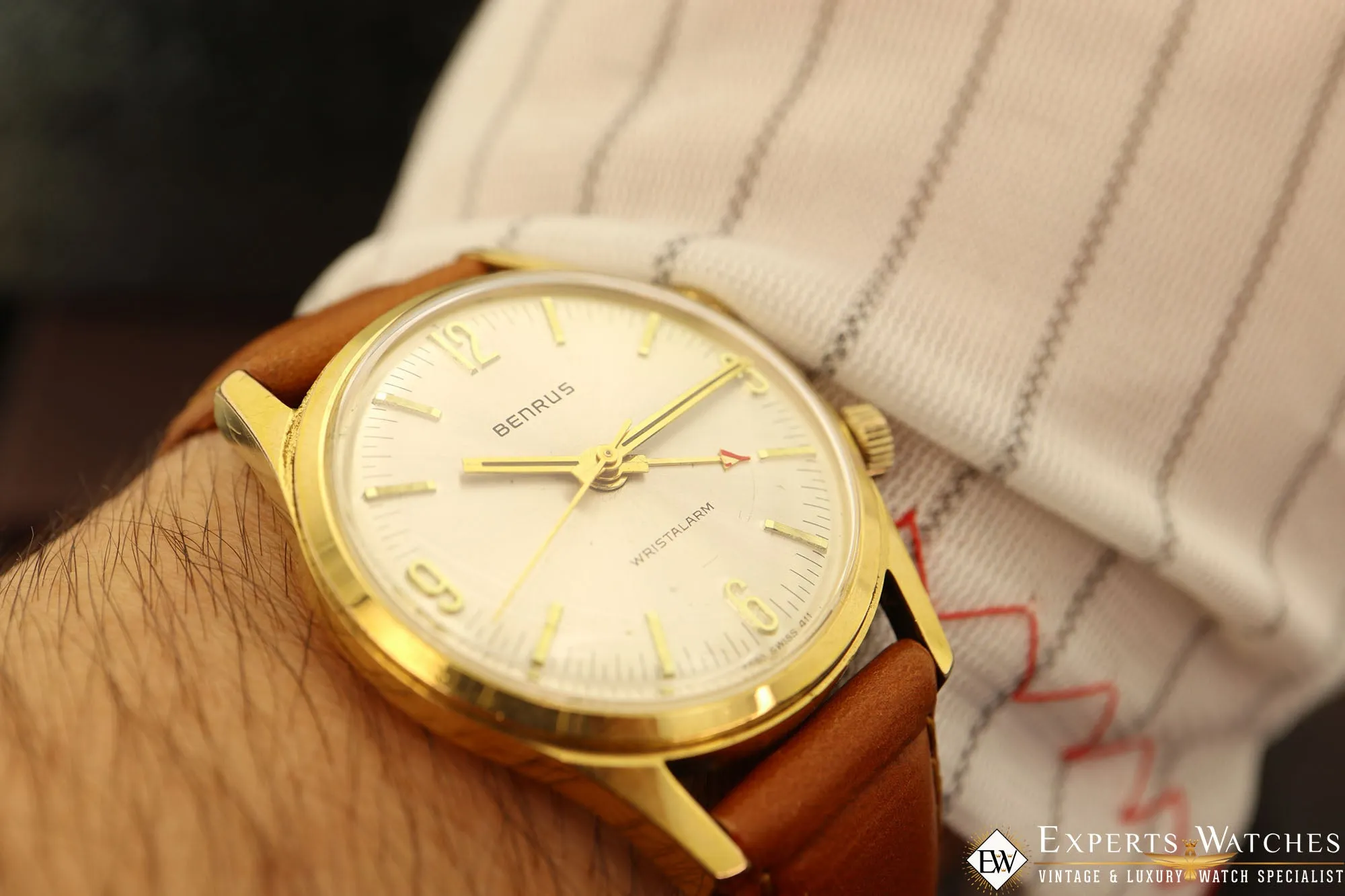 1960's Vintage Serviced Benrus Wrist Alarm Manual Gold Fill SunBurst Dial Watch