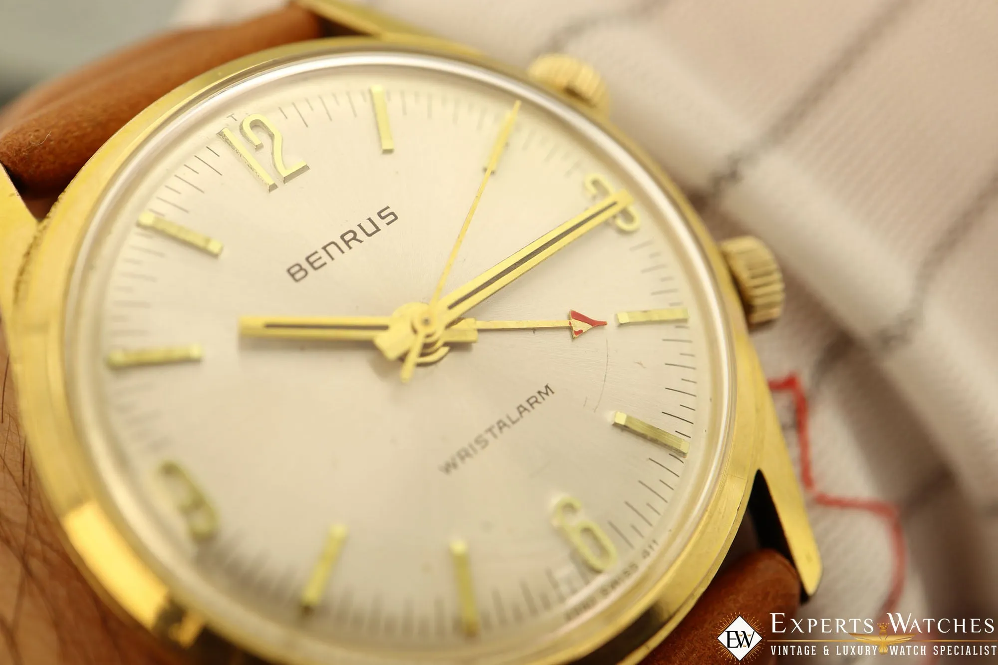 1960's Vintage Serviced Benrus Wrist Alarm Manual Gold Fill SunBurst Dial Watch