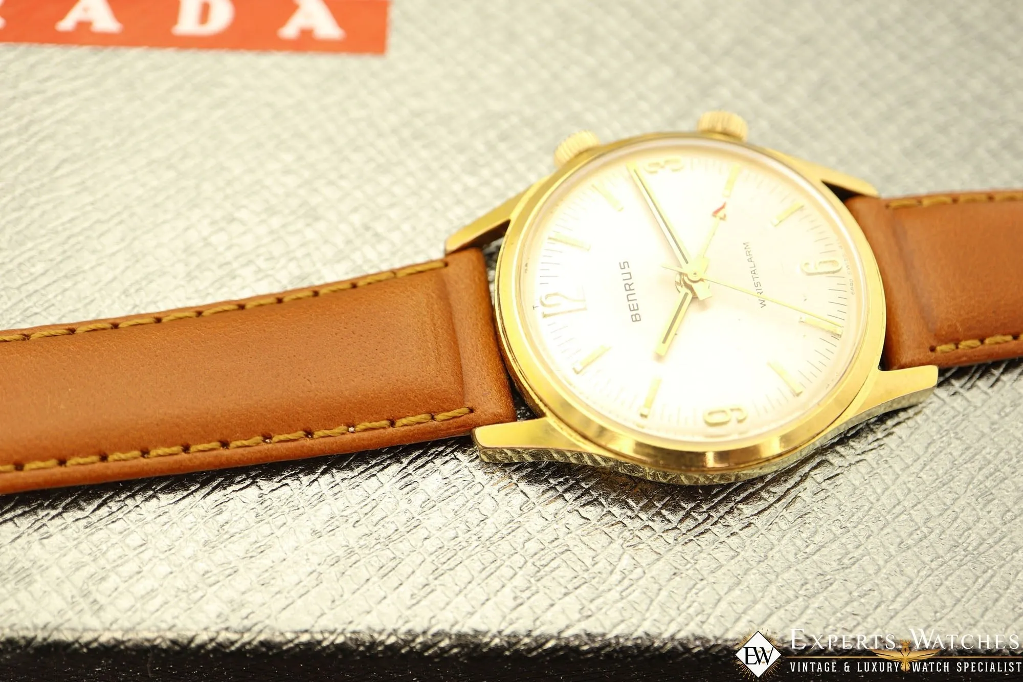 1960's Vintage Serviced Benrus Wrist Alarm Manual Gold Fill SunBurst Dial Watch
