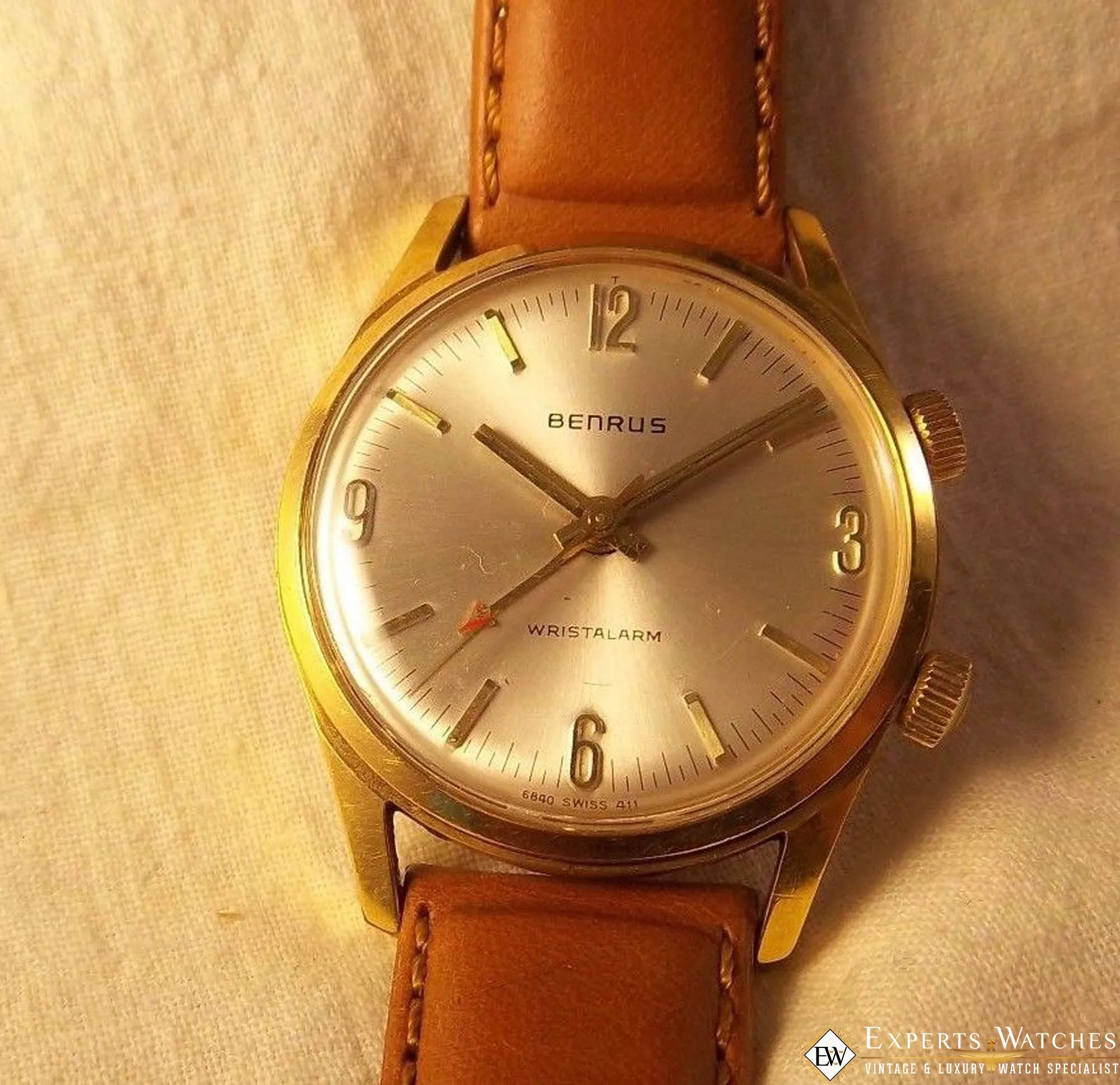 1960's Vintage Serviced Benrus Wrist Alarm Manual Gold Fill SunBurst Dial Watch