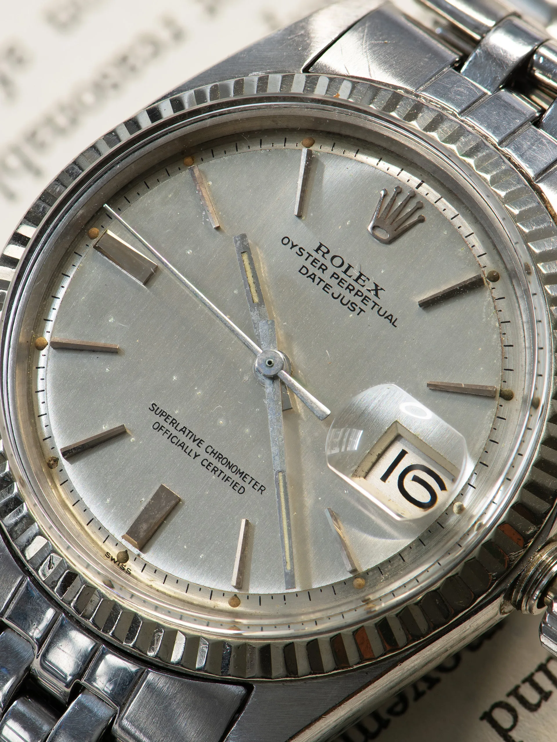 1964 Rolex Datejust (Ref. 1601) "Swiss Only" Brushed-Silver Doorstop Dial