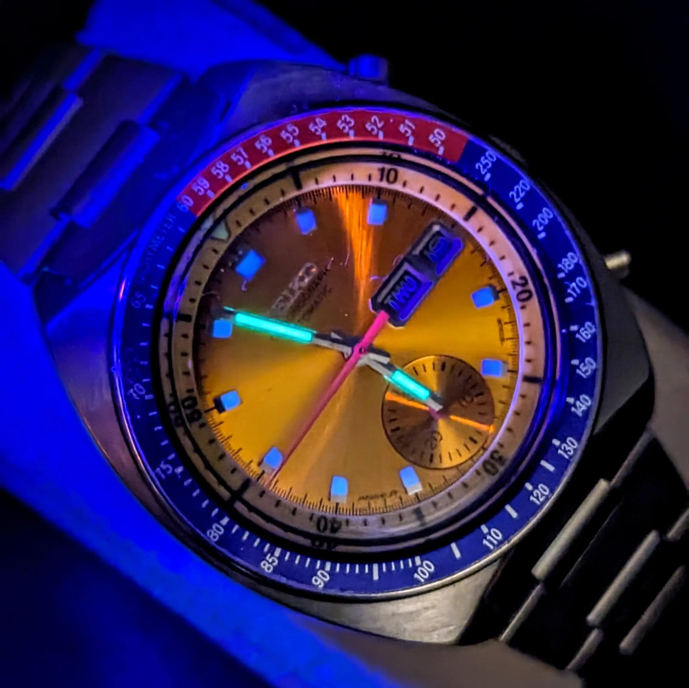 1974 SEIKO Pogue Chronograph Automatic Watch Ref. 6139-6002 Day/Date Wristwatch