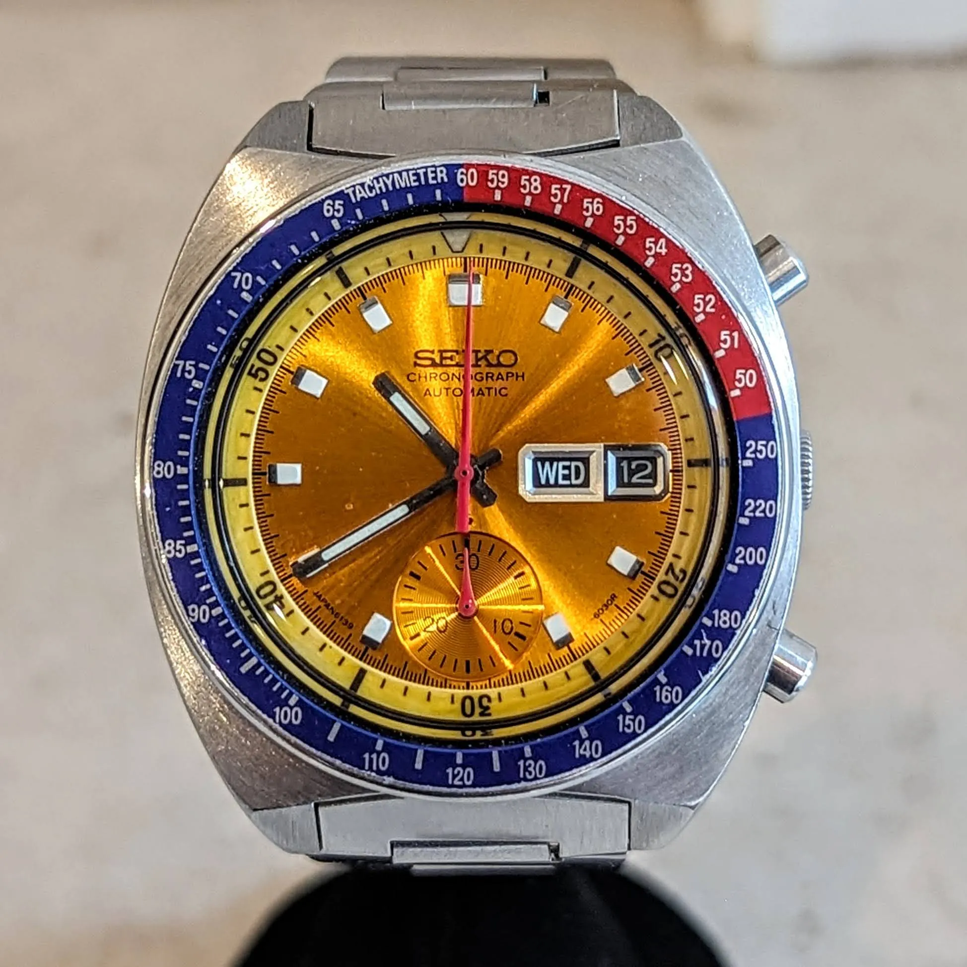1974 SEIKO Pogue Chronograph Automatic Watch Ref. 6139-6002 Day/Date Wristwatch